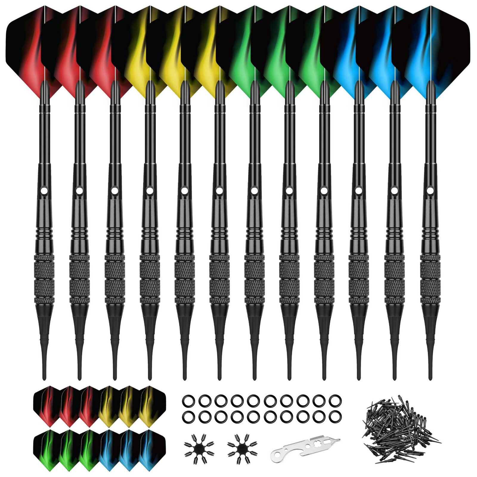 WayArrival Soft Tip Darts Set 18g, 12 Pack with 100 Tips and 24 Flights