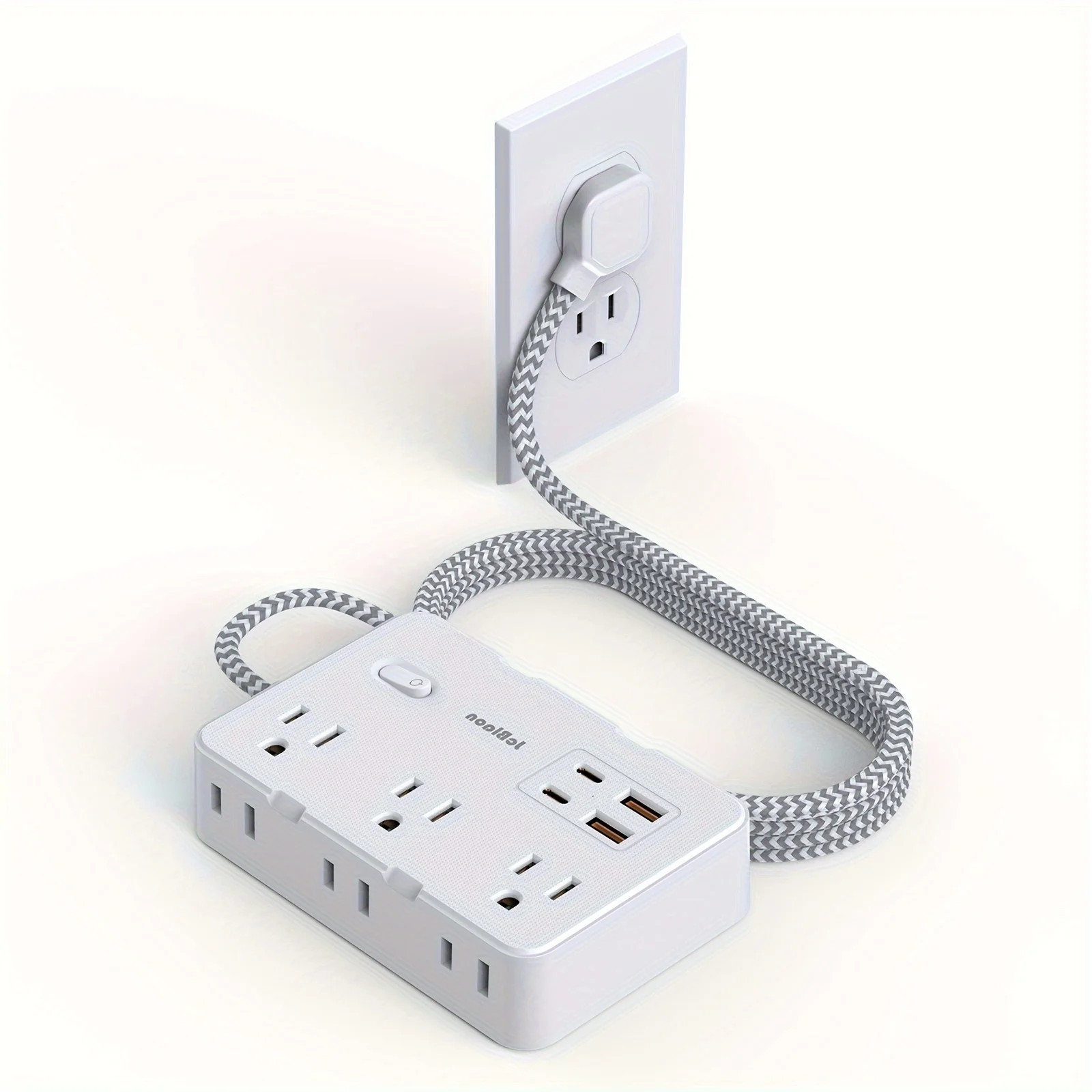 US Plug Power Strip Braided Extension Cord USB Type C Fast Charging Socket