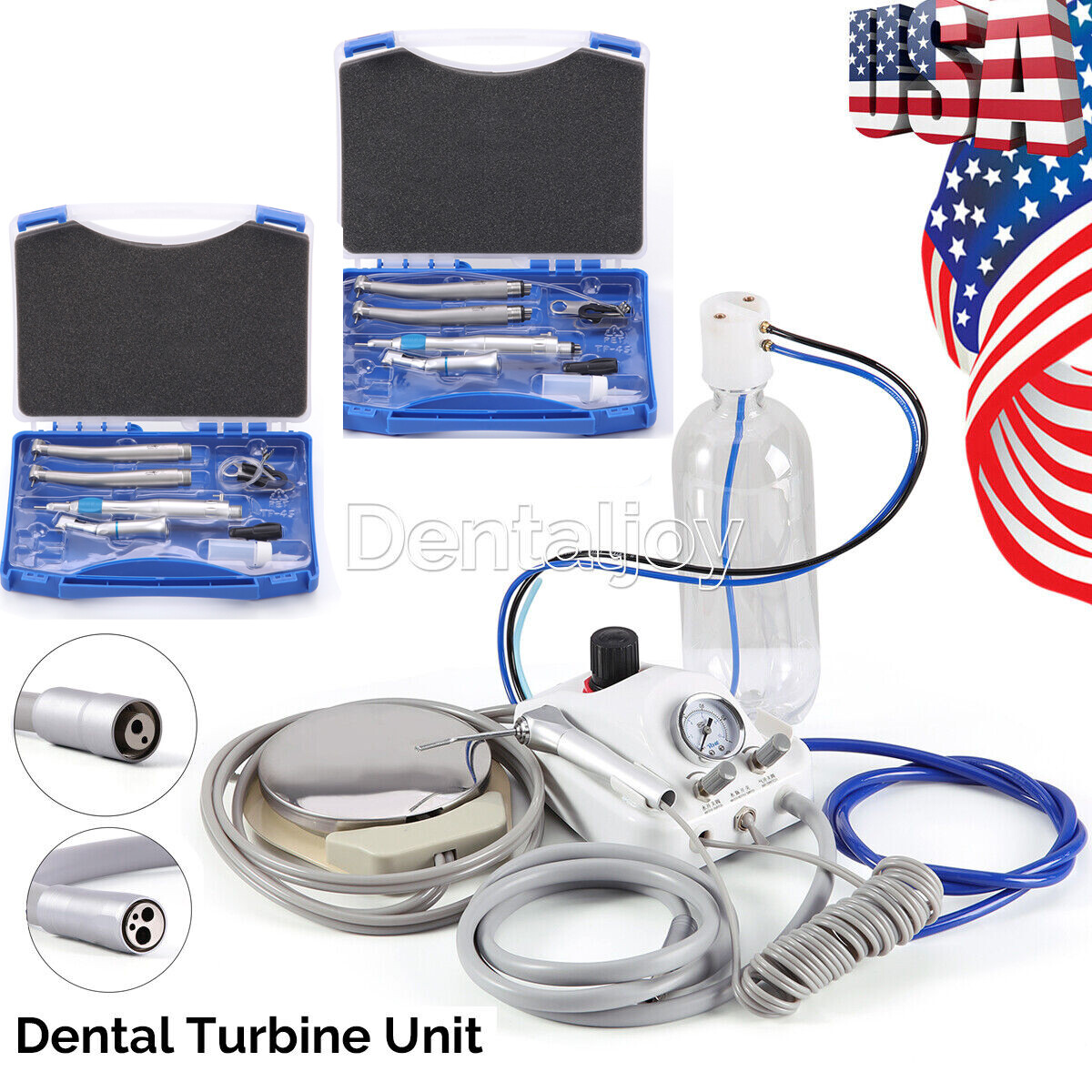 Dental High Low Speed Handpiece Kit & Portable Turbine Unit Air Compressor 2/4H