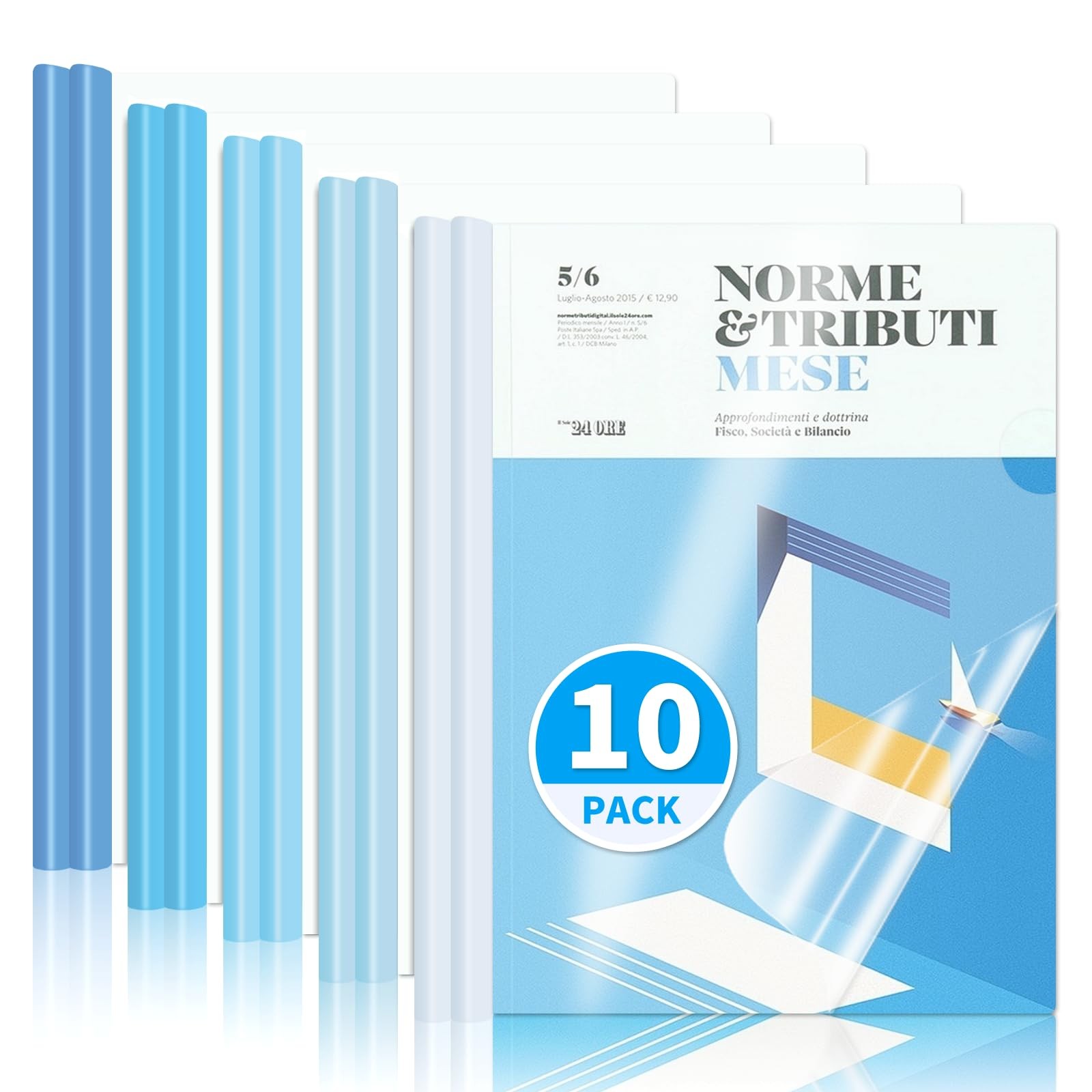 10 Pack, Clear Report Covers with Sliding Bar, 50-Capacity – Presentation Fol...