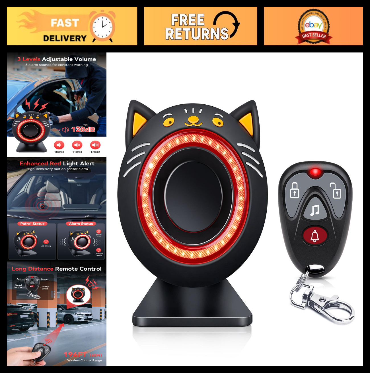 120dB Car Alarm System with Motion Sensor, Anti-Theft Device, Wireless Remote &