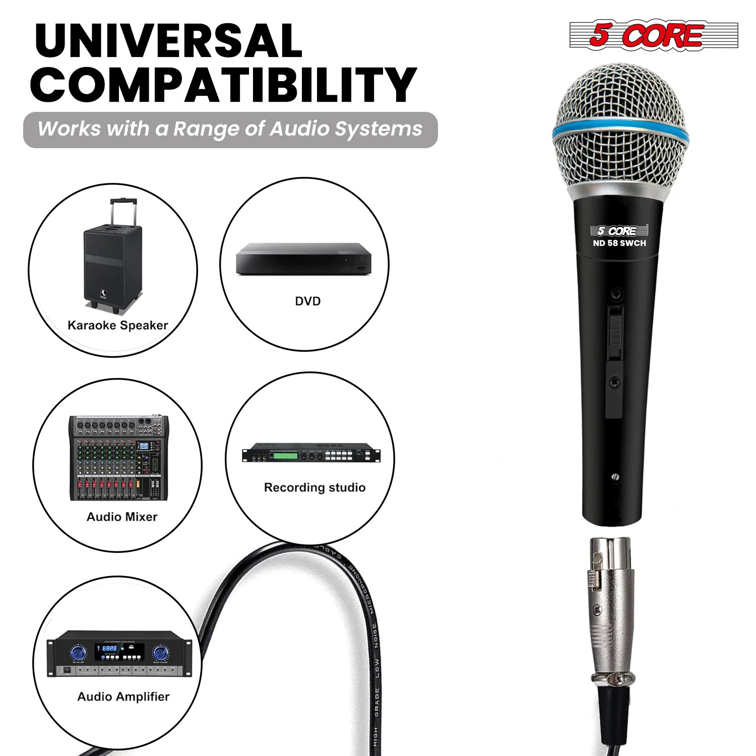 5 Core Professional Dynamic Karaoke Singing Microphone XLR Wired Microfono