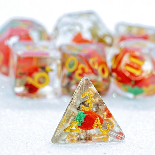 Sage's Familiars - Magic Strawberries Resin Polyhedral Dice Set | RPG DND