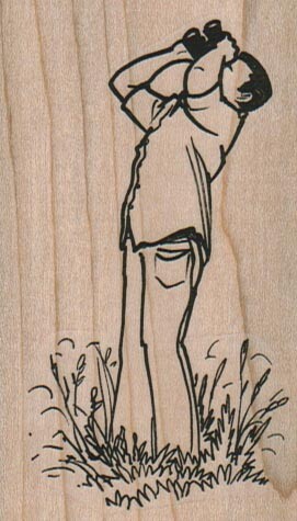 Binoculars Man 2 x 3 1/4" Rubber Stamp, People Stamp,Man Stamp