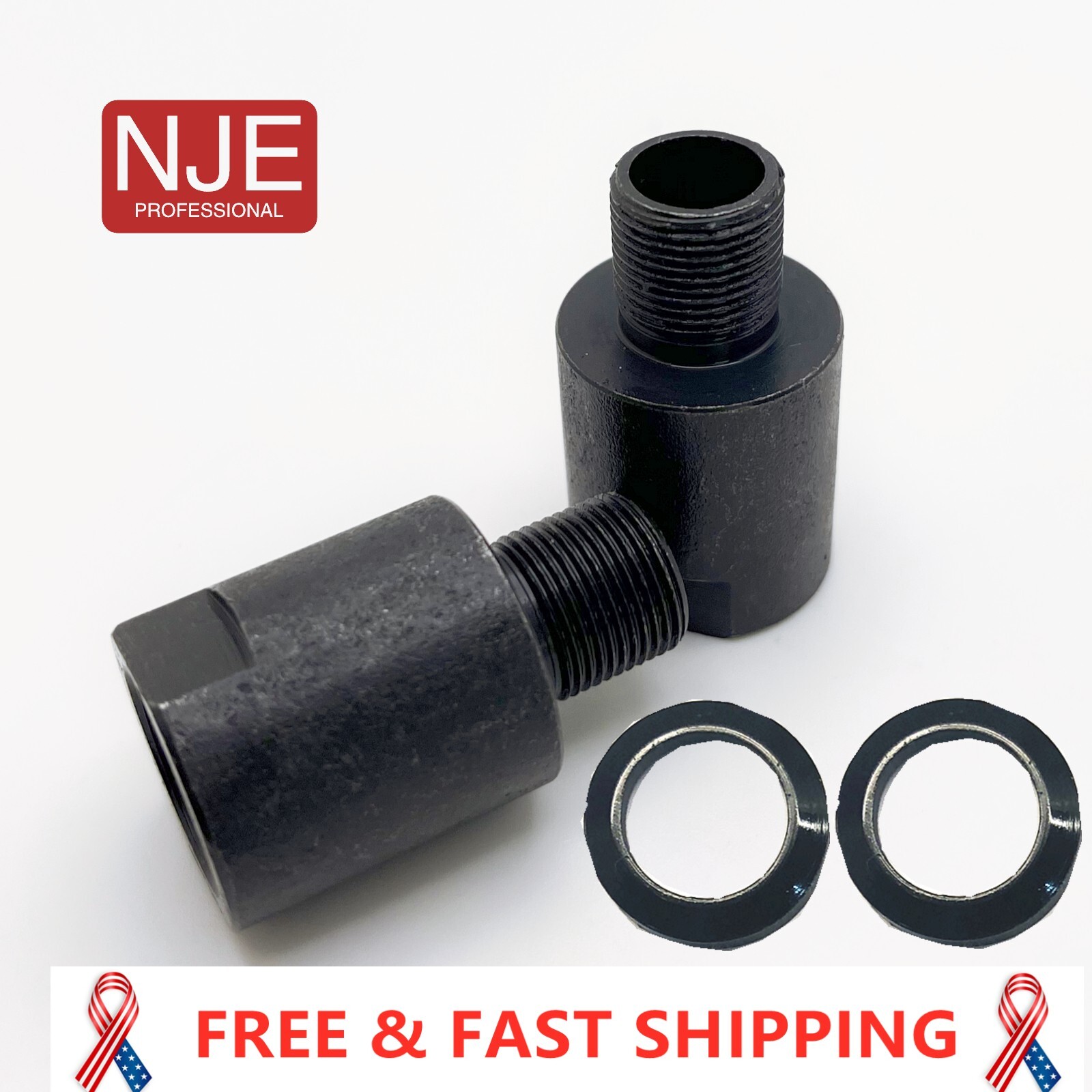 2 Pack 1/2x28 Male to 5/8x24 Female Steel Muzzle Thread Adapter Free washer