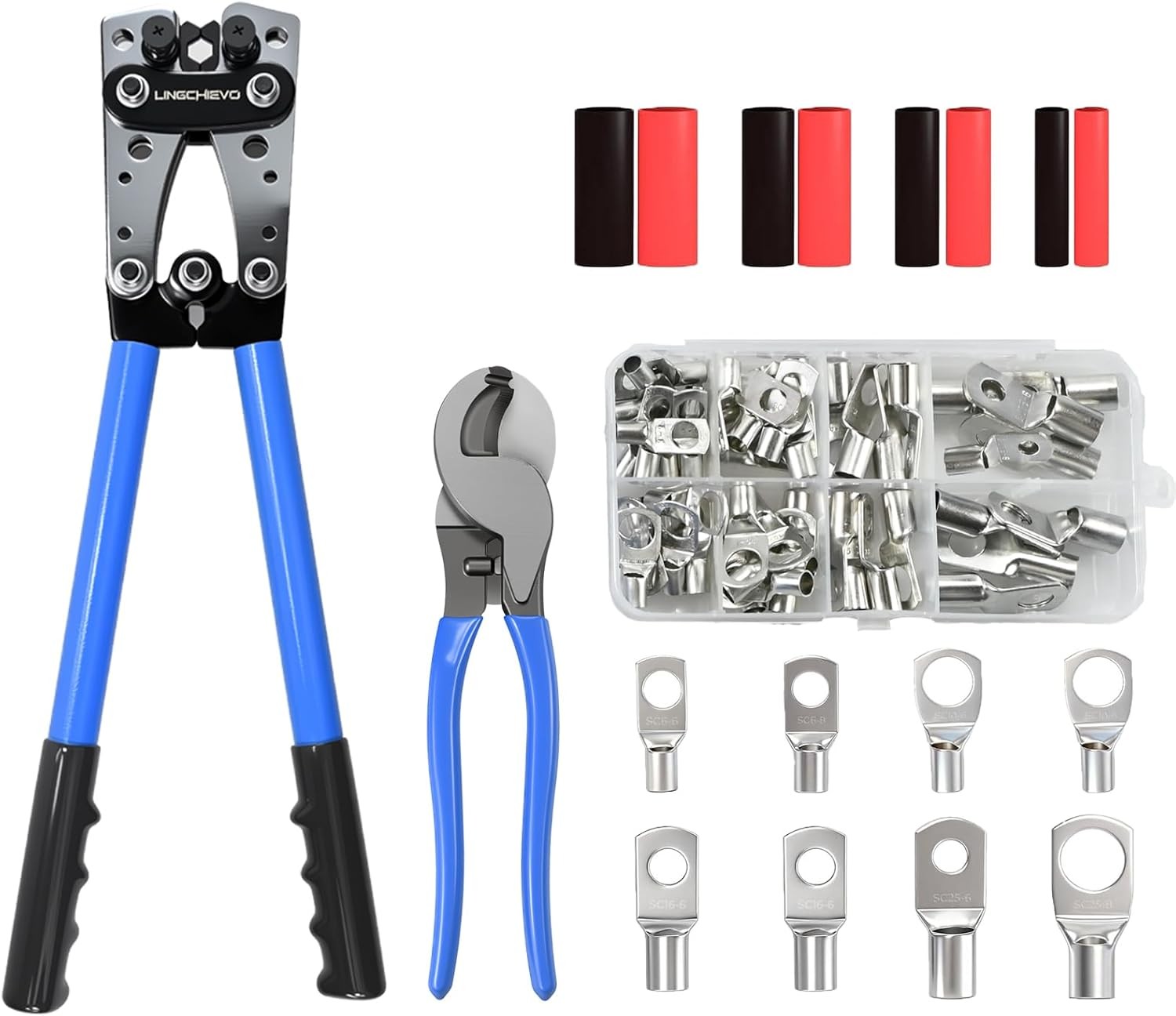 Heavy Duty Crimping Tool for Battery Cable Lugs, AWG 10 to 1/0 Gauge, Blue