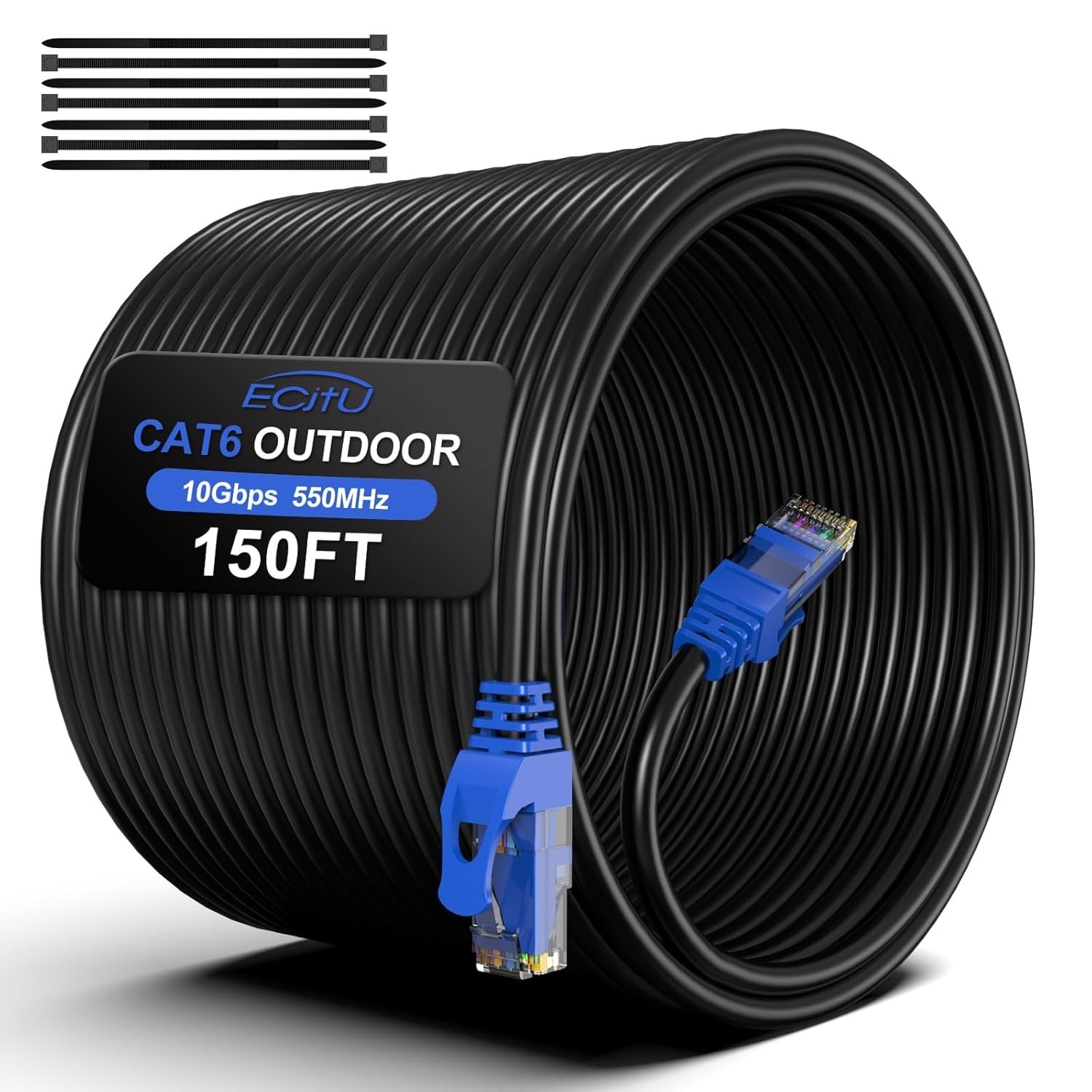 150FT Cat6 Outdoor Ethernet Cable In-Ground Heavy Duty Direct Burial 24AWG CC...