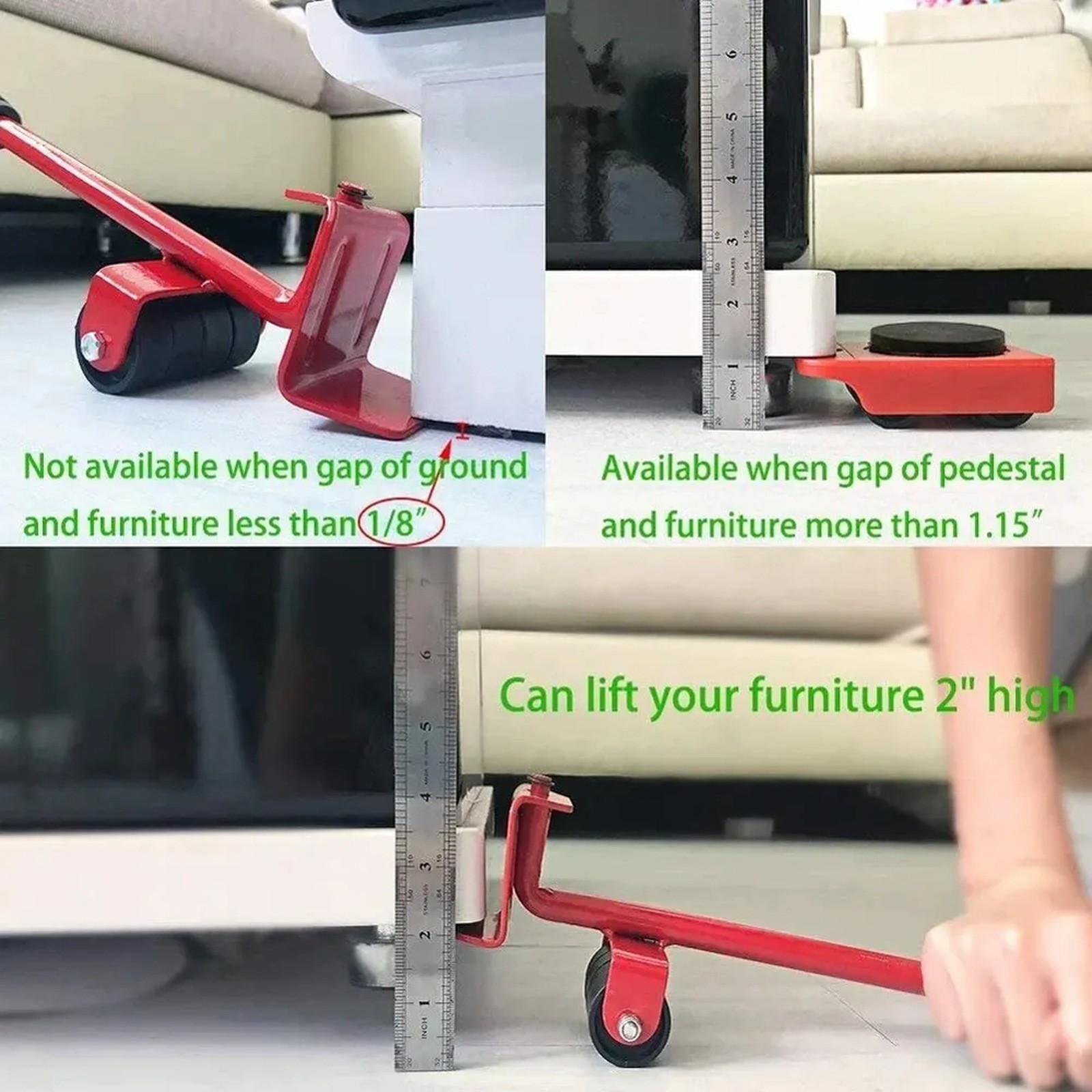 Furniture Moving Roller Kit — Lifter and Roller Set for Heavy Objects