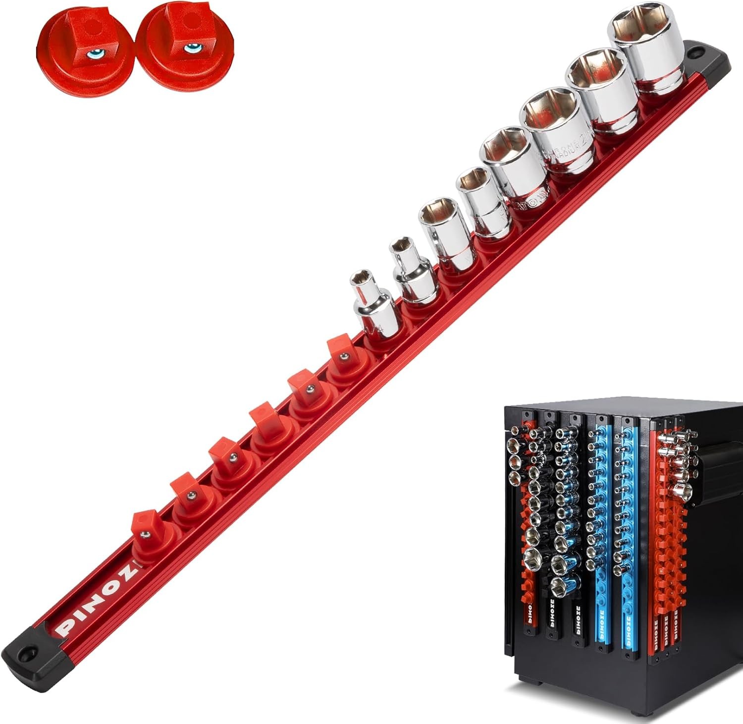 3/8" Magnetic Socket Holder Organizer - Aluminum Alloy Socket Rail Tray for Tool