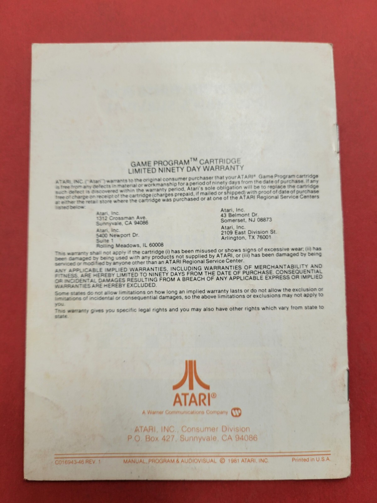 Vintage 1981 Atari Pac-Man Game Program Instructions Booklet