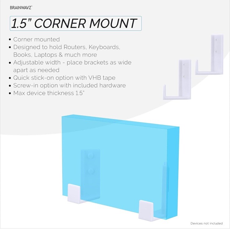 1.5" Corner Wall Mount Holder - Black {3D Printed}