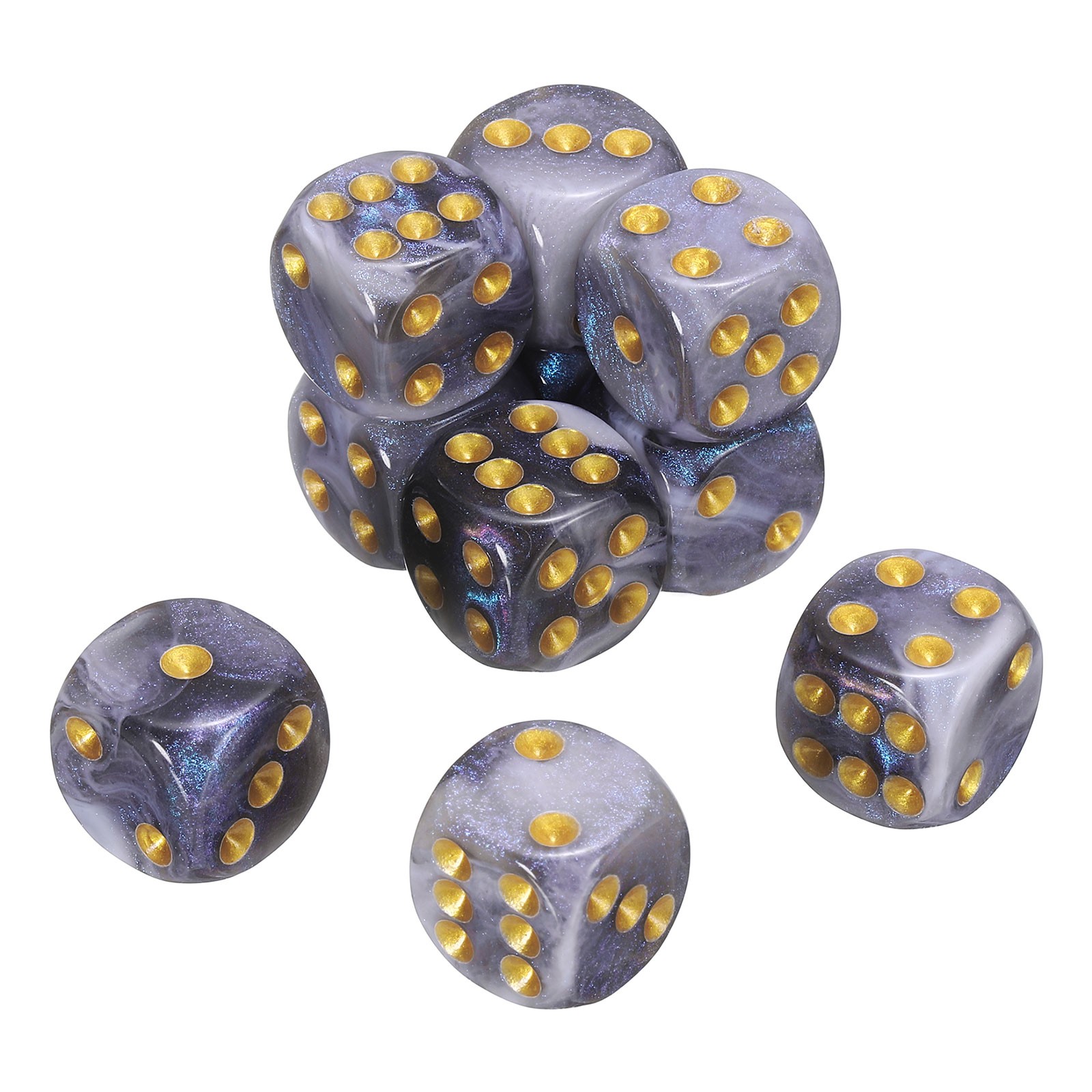 10Pcs 6 Sided Standard Dice, Acrylic D6 Pearl Pattern Dice (Gray and White)
