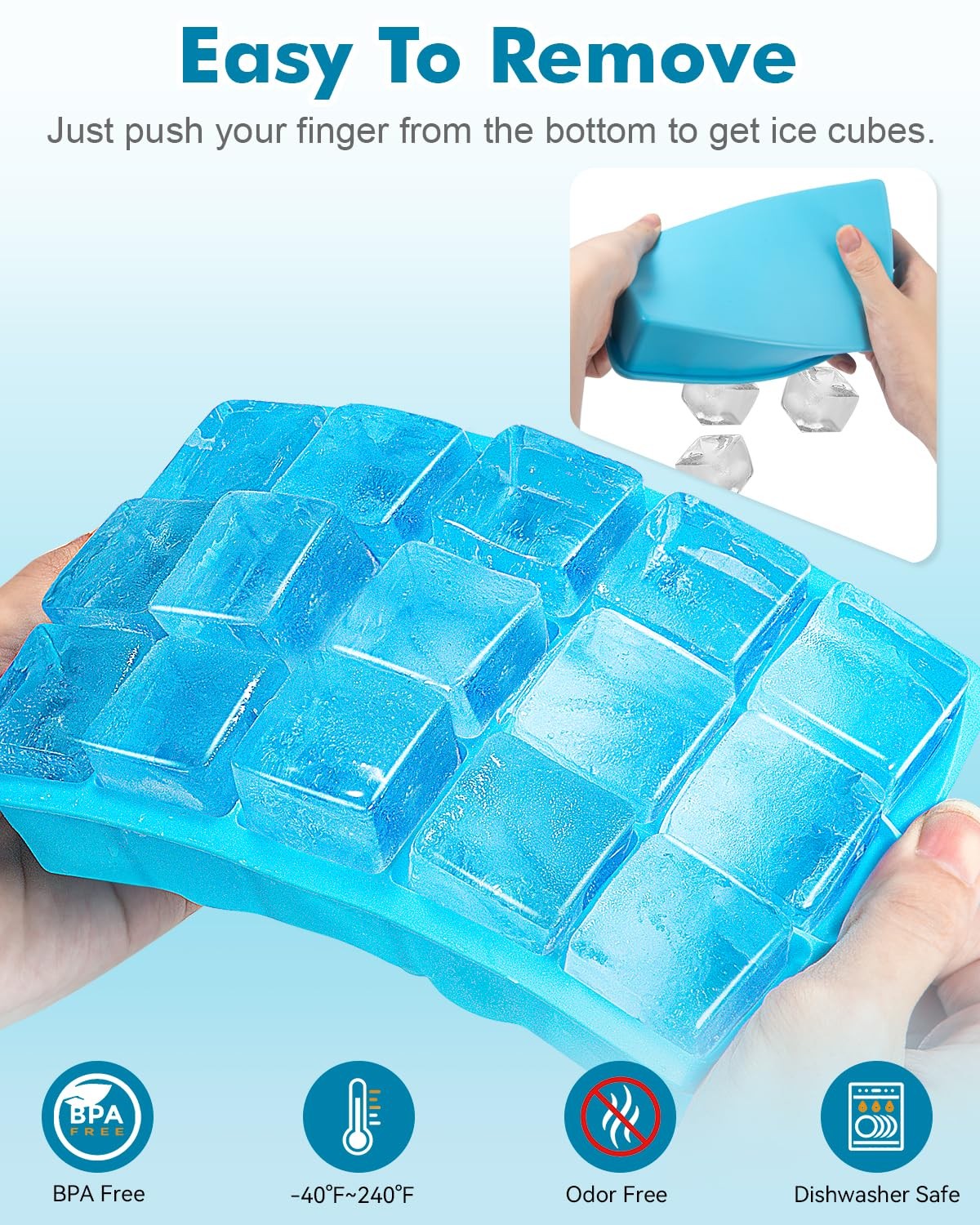 2 Pack Ice Cube Trays, ZDPMK Silicone Easy Release Flexible Molds 2 Set, Blue