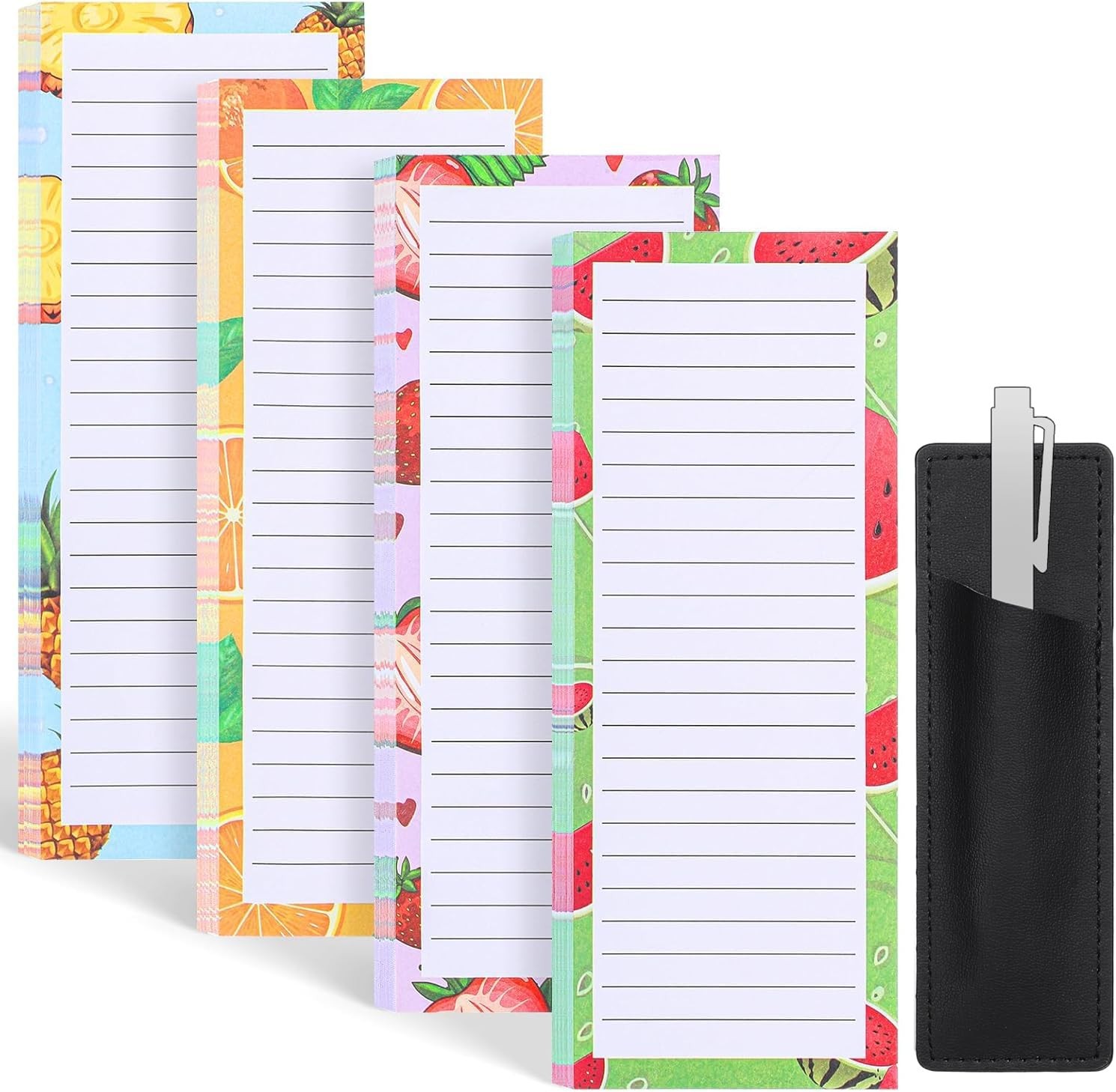 4 Pack Magnetic Note Pad for Fridge with Pen Holder, Totally 200 Sheets Grocery