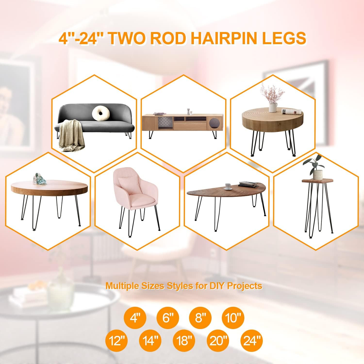 10 Inch Hairpin Legs for Furniture Set of 4, Heavy Duty Industrial Metal Table L
