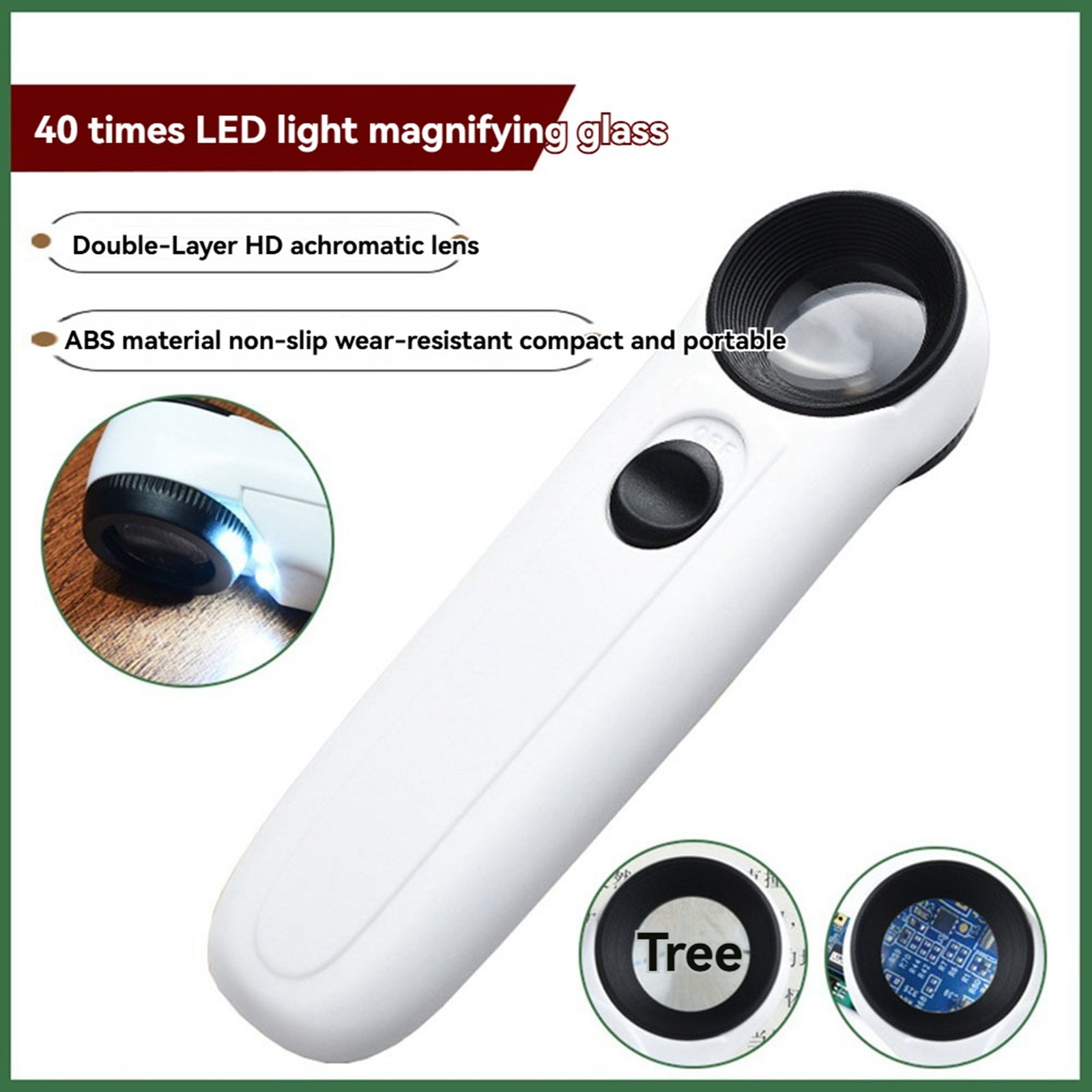 2pcs 40X Magnifier with Light Magnifier, Portable Desk Reading Light for di1555