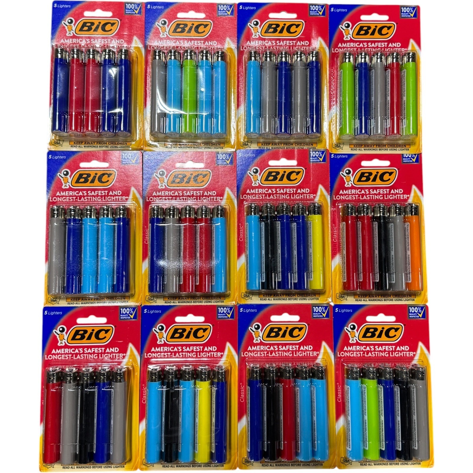BIC Classic Maxi Pocket Lighter, 60-Count, Assorted Colors 12 Packs of 5 Safety