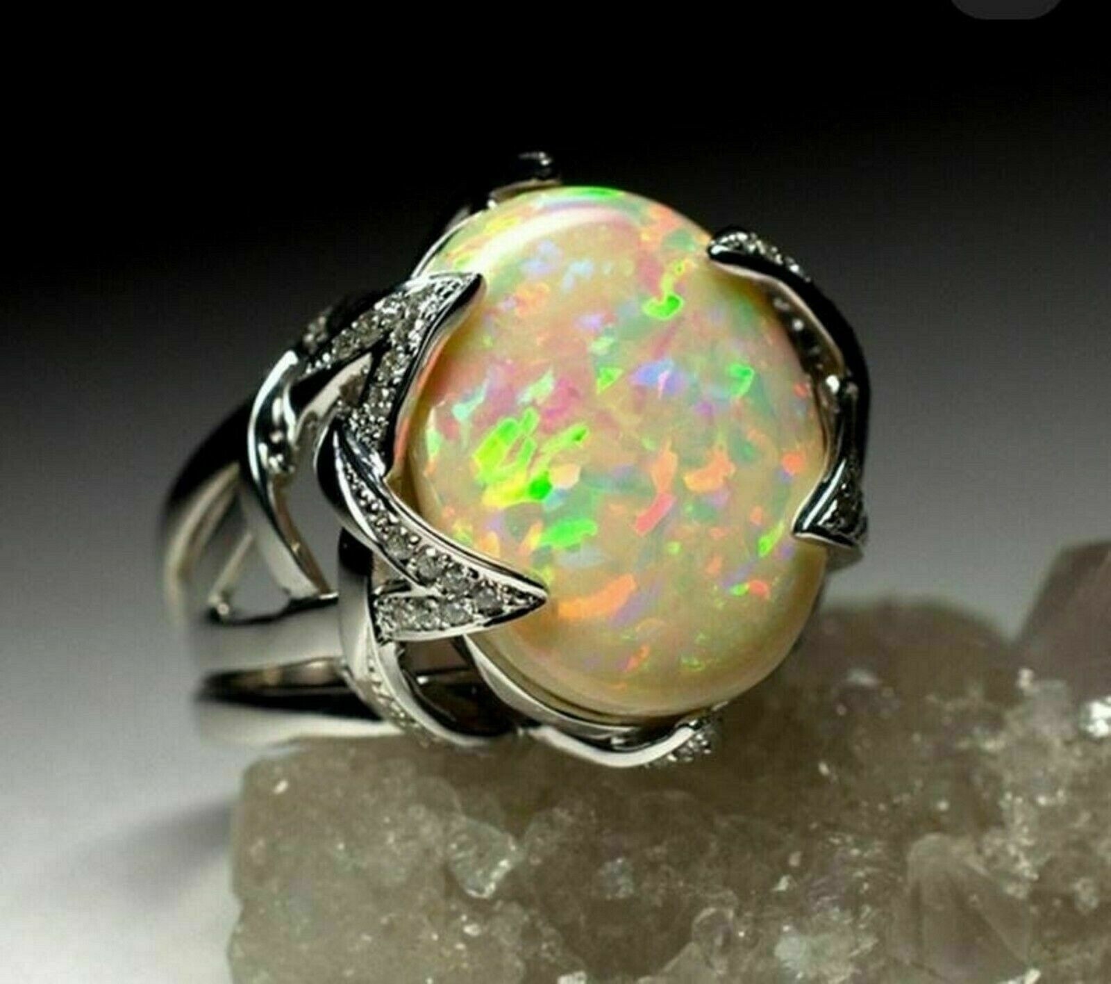 2.50Ct Oval Cut Fire Opal Solitaire Men's Engagement Ring 14K White Gold Finish