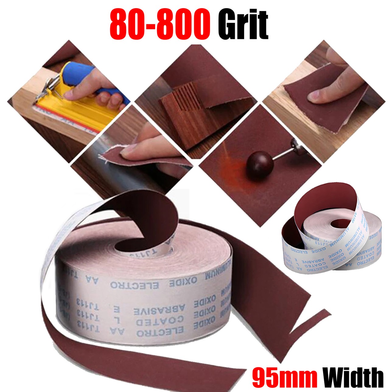 80-800 Grit Sandpaper Roll Emery Cloth Backed 95mm Width Sanding Abrasive Sheets
