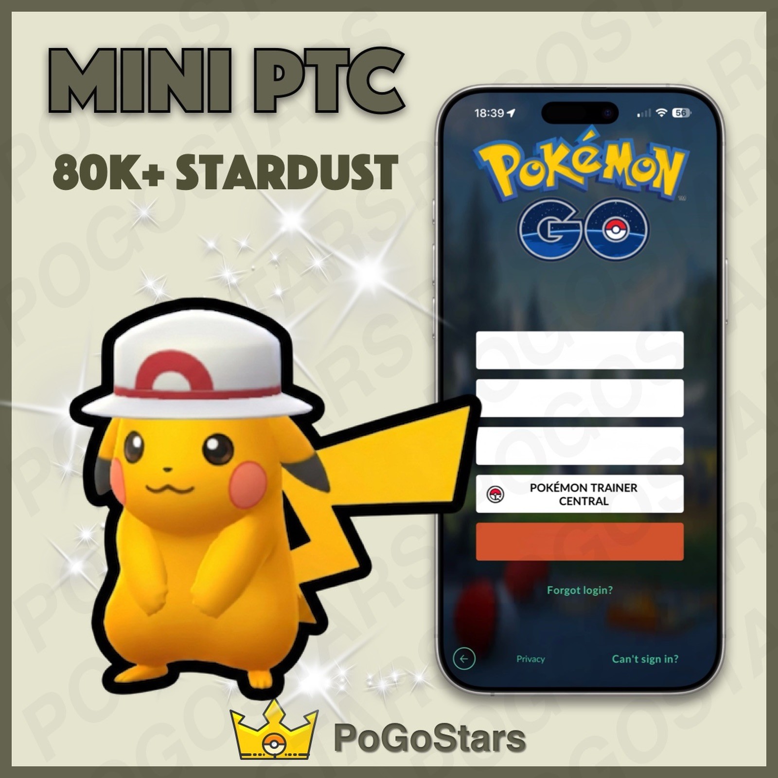Pokémon PTC Go - Shiny Pikachu Leaf's Hat - GO Tour 2026✨Read Description✨
