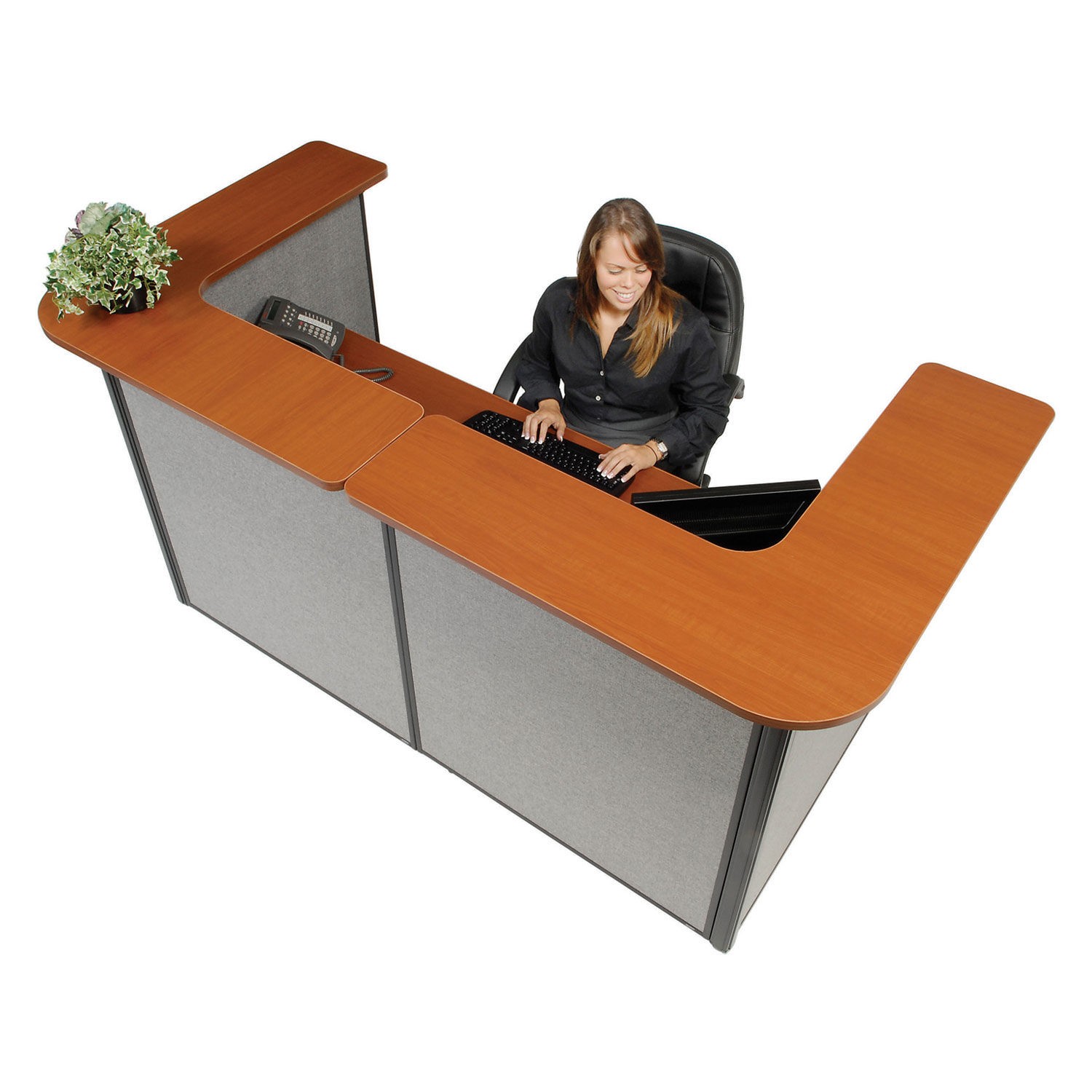 88" W x 44"D x 44"H U-Shaped Reception Station Cherry counter/Gray panel