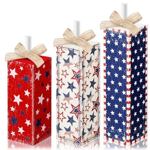 3 Pcs Patriotic Red White Blue Table Decorations 4th of July Wood Memorial Day