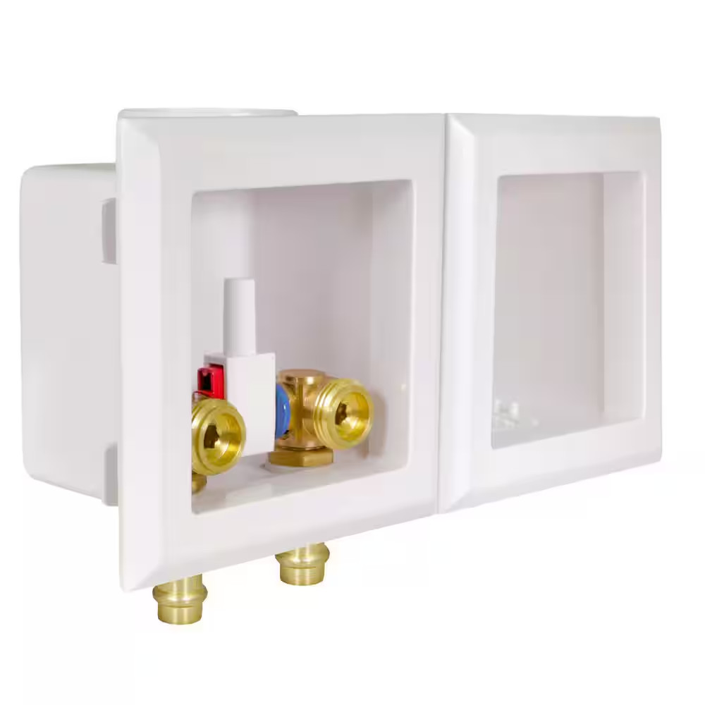 1/2 In. Press Brass Valve Fittings in White ABS Plastic Washing Machine Double I