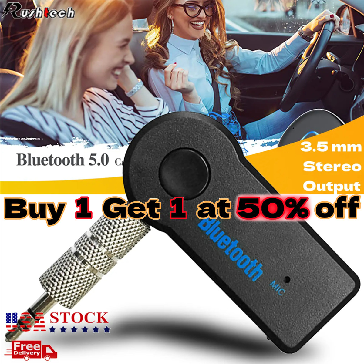 Wireless Bluetooth Receiver 3.5mm AUX Audio Stereo Music Home Car Adapter US