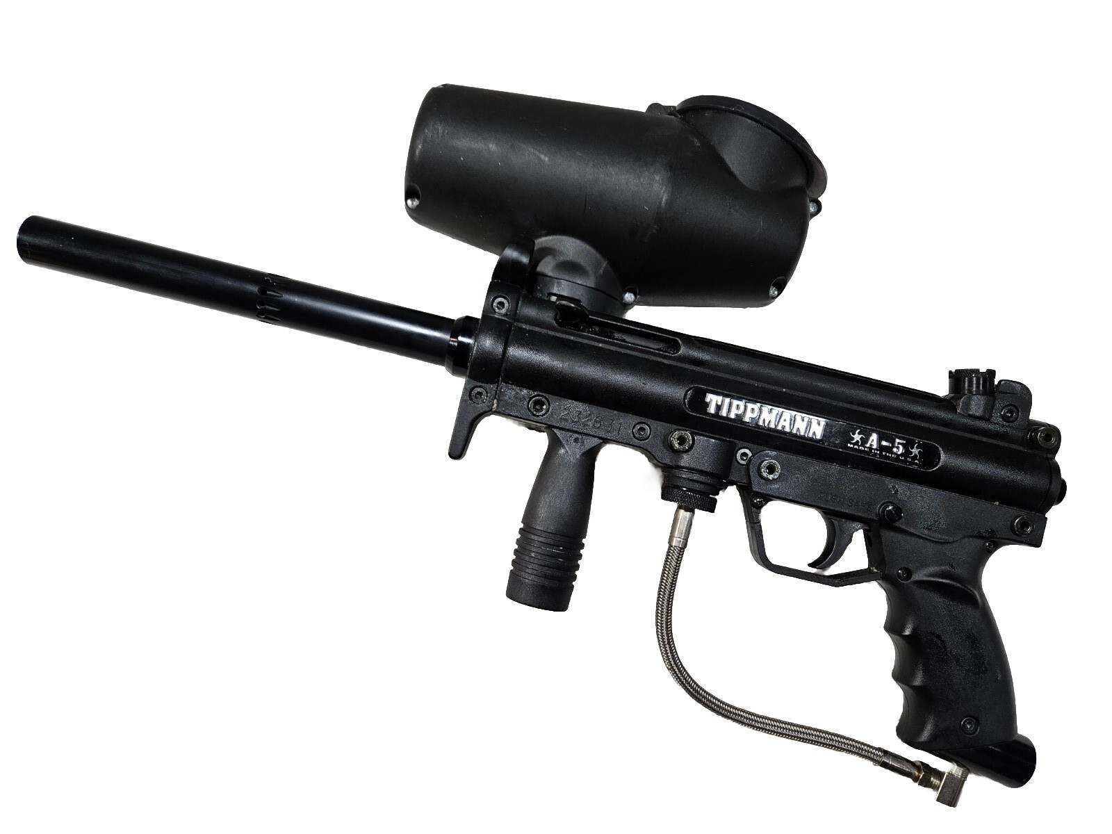 VERY NICE Tippmann A5 Paintball Gun & Barrel Cyclone Feeder New Ball Detent