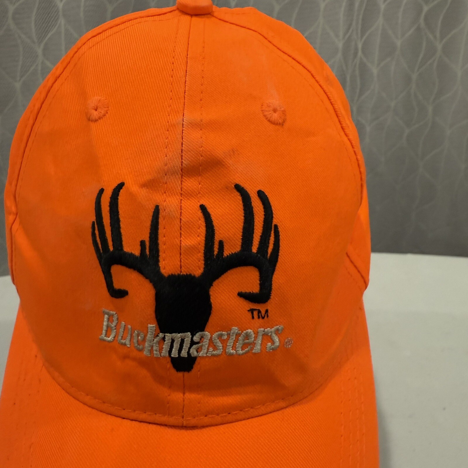 Buckmaters Fluorescent Orange W Black Buck Head on Hat Cap Strap Buckle EUC