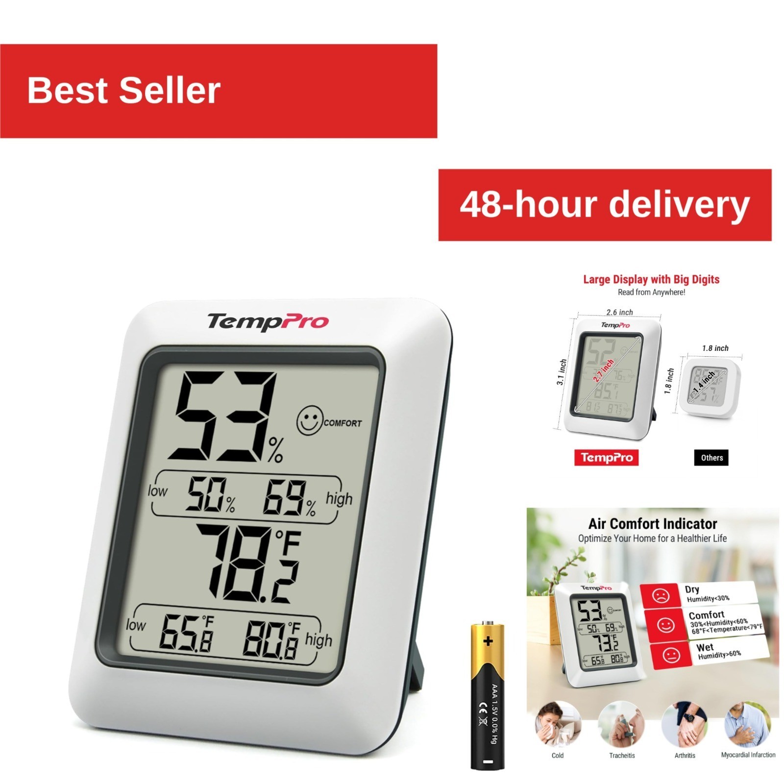 TempPro TP50 Digital Hygrometer Indoor Thermometer Humidity Meter