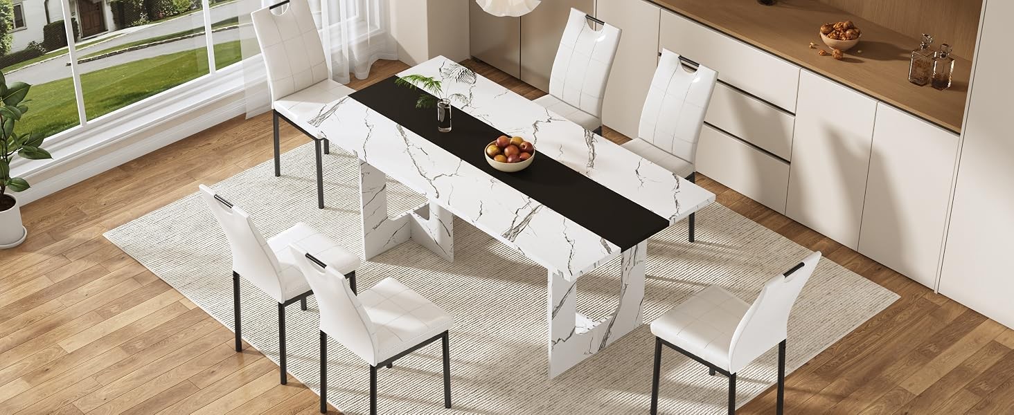 71 Inch Rectangle Dining Table for 4-8 People, Long Kitchen Dinner Table with