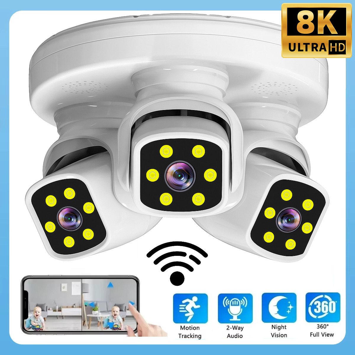 Wireless Outdoor Security Cameras Tri Lens 2-Way Talk Night Vision Surveillance