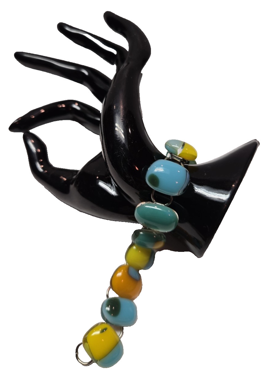 FUSED GLASS LINK BRACELET Multicolor Blue Green Orange