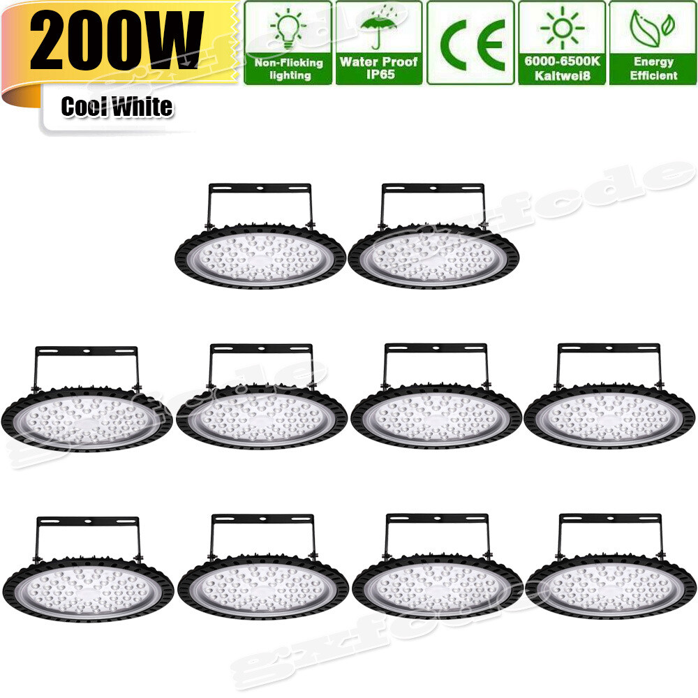 10 Pack 200W UFO Led High Bay Light Factory Warehouse Commercial Light Fixtures