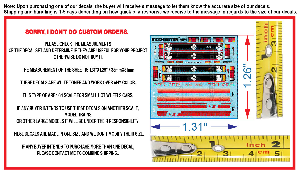 Volkswagen Golf, Caribe GTI GT White Toner Water Slide Decal 1:64 For Hot Wheels