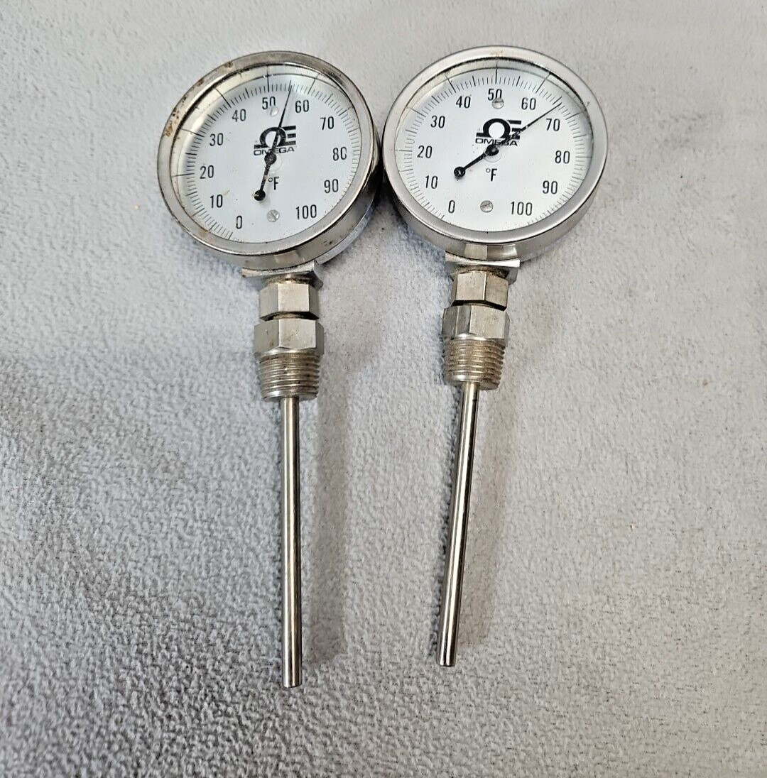 Pair Of Omega Bimetal Hermetically Sealed Thermometer Various Mount (4s7)