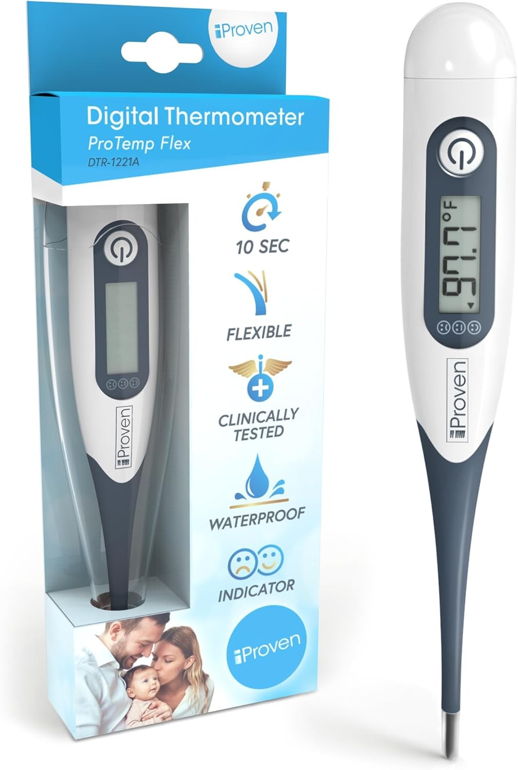 iPn Oral Thermometer, Measures in 10 seconds with flexible tip and