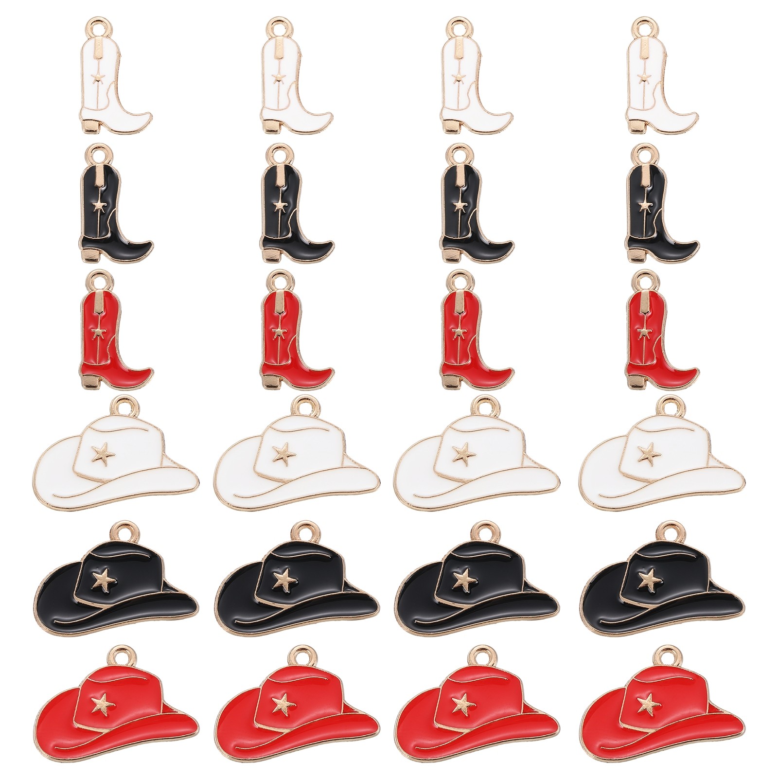 24Pcs Football Charm 17mm 18mm Cowboy Hat Shoe Charm Pendant,Black,Red,White