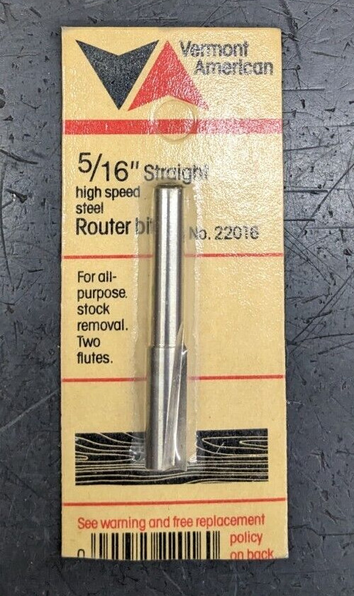 Vermont American Straight Router Bit 5/16" CD 1/4" SH HSS 22016 Double Flute USA