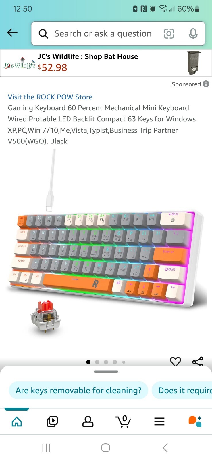 Rock Pow Customized Gaming Keyboard 63 Keys. High Quality Product.