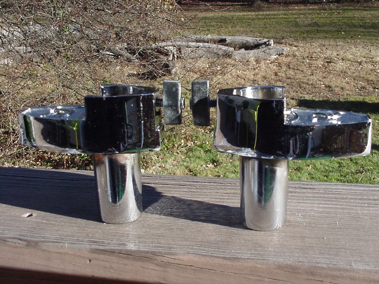 two used vintage ROGERS DRUMS MemriLok shell mount receivers with mounting bolts