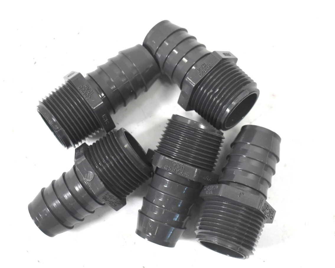 Lot of 5 Spears 1436-010 1" Male Pipe x 1" Poly/Hose Adapters Gray Plumbing PVC