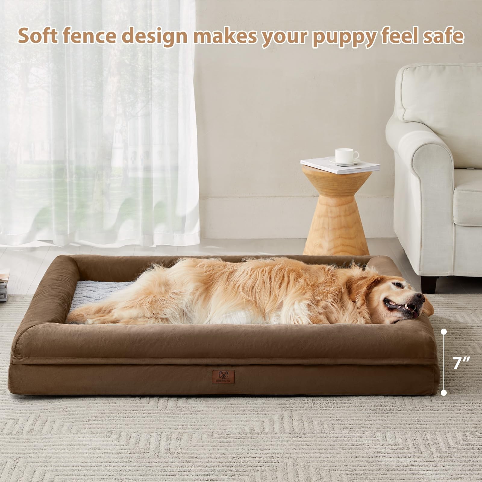 WNPETHOME XL Orthopedic Dog Bed, Washable, Waterproof Cover, Bolster Sides