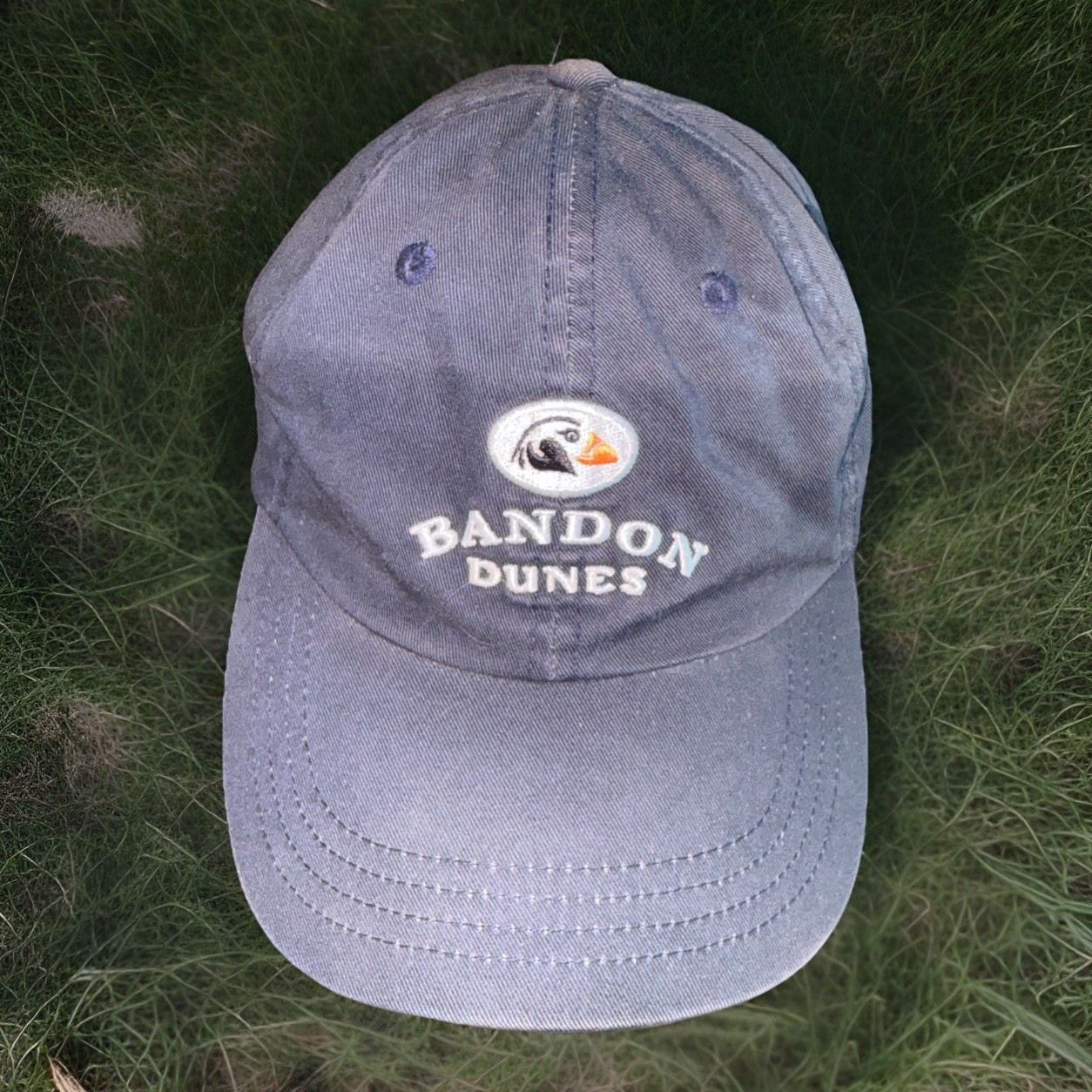 Brandon Dunes Letter Logo White on Navy Cotton Hat Cap Worn Strap Buckle