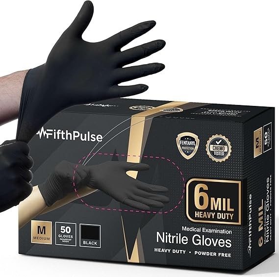 Guantes de nitrilo negros de 6 milésimas, resistentes, de grado mecánico y alime