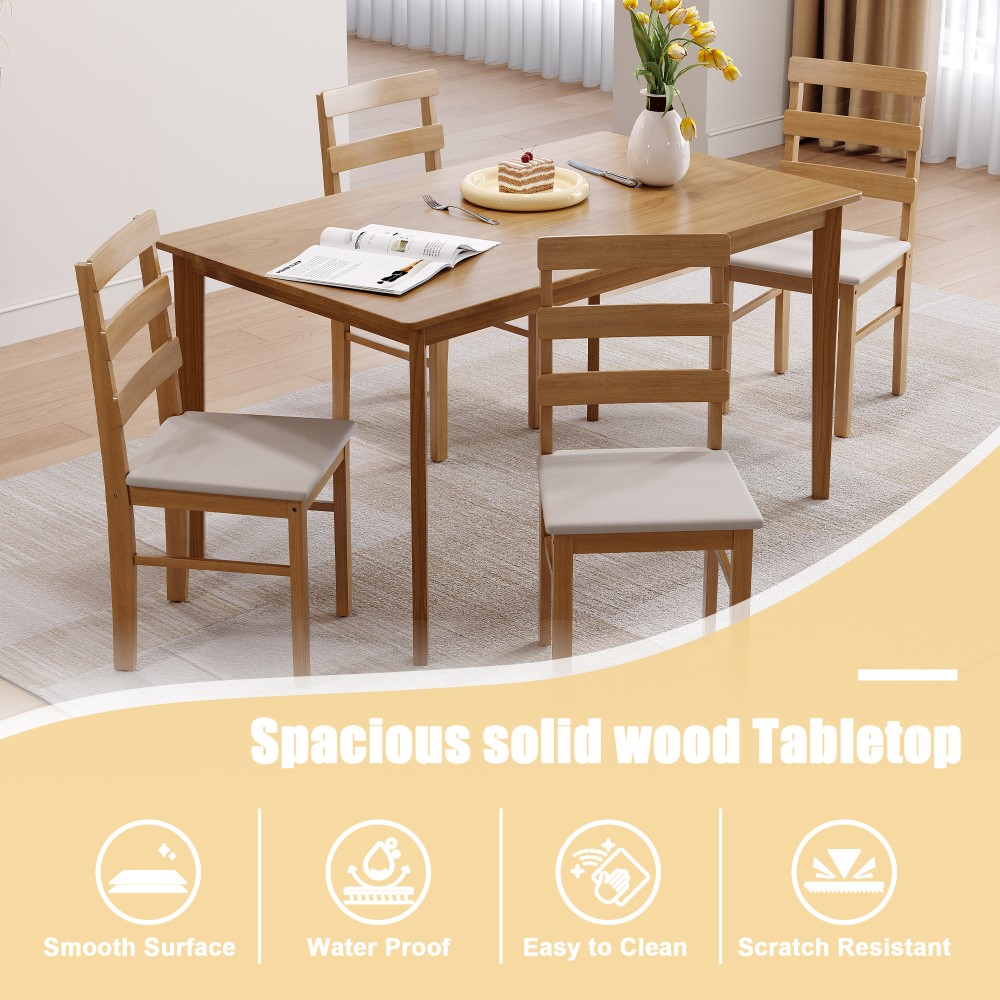Solid Wood Dining Table And Chair Set Table and Chair Set 1 Table 4 Back