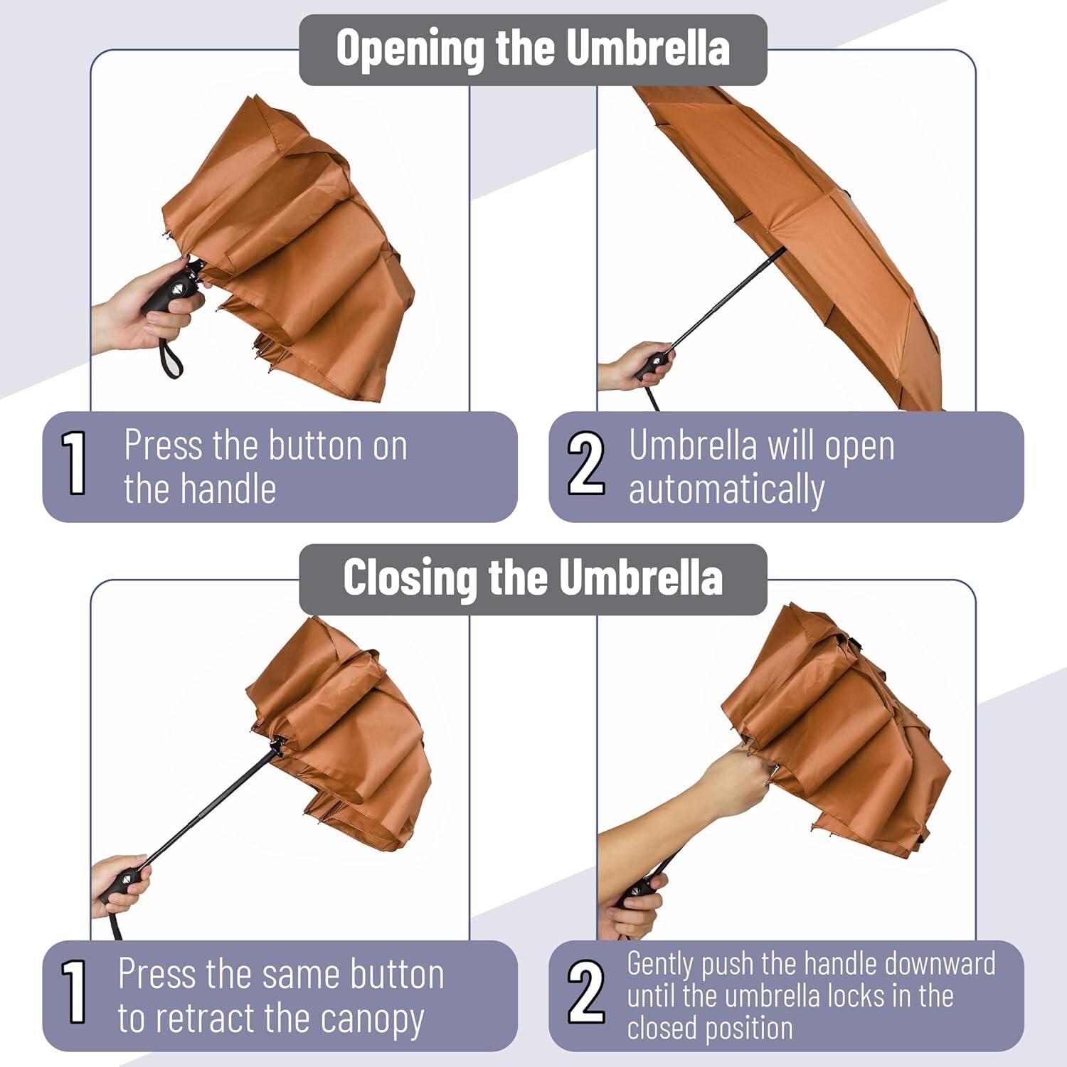 42-Inch Automatic Windproof Umbrella for Reliable Rain Coverage - Tawny Glow