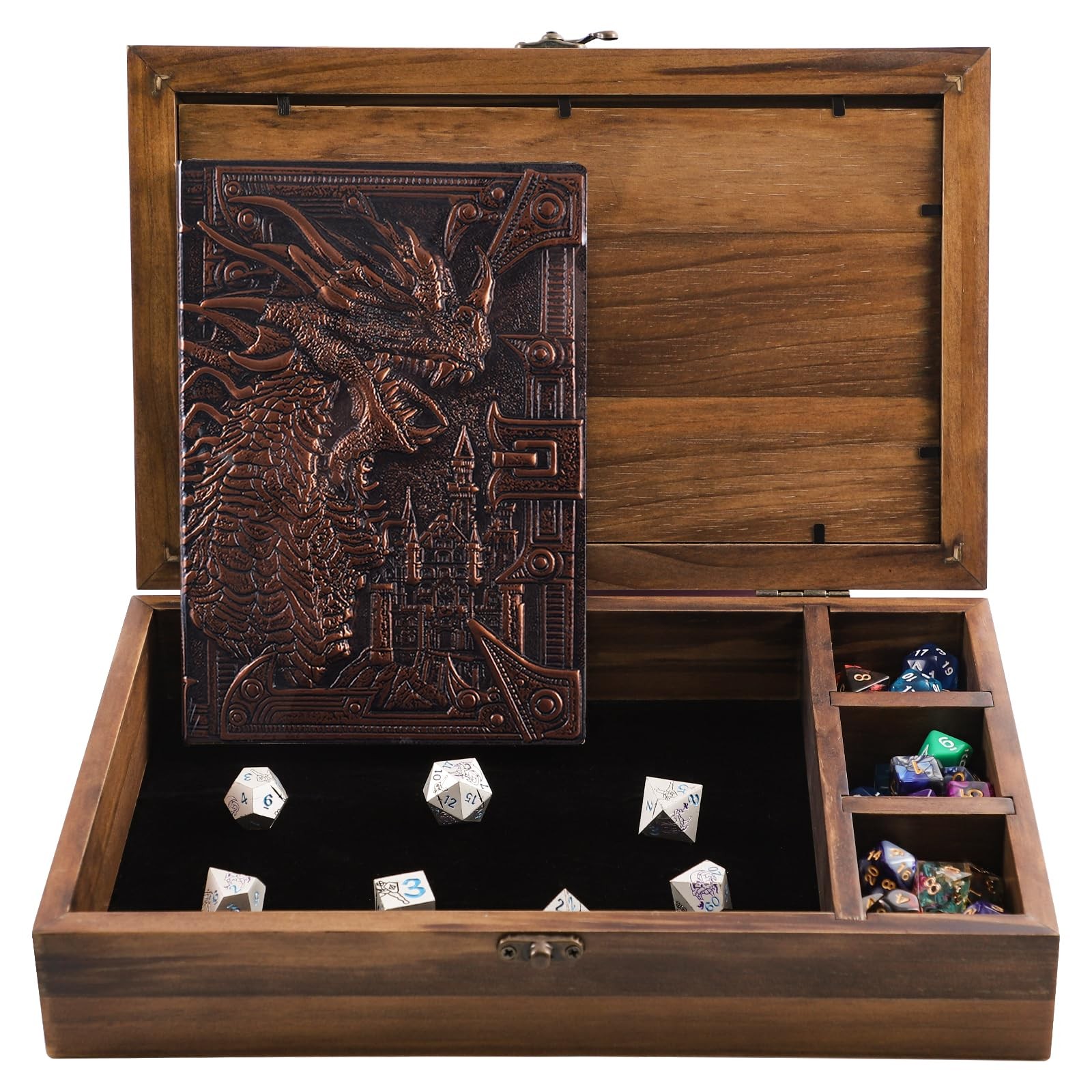 2 In 1 Dnd Dice Box Metal Dice Wooden Box with DND Notebook For Rolling & Sto...