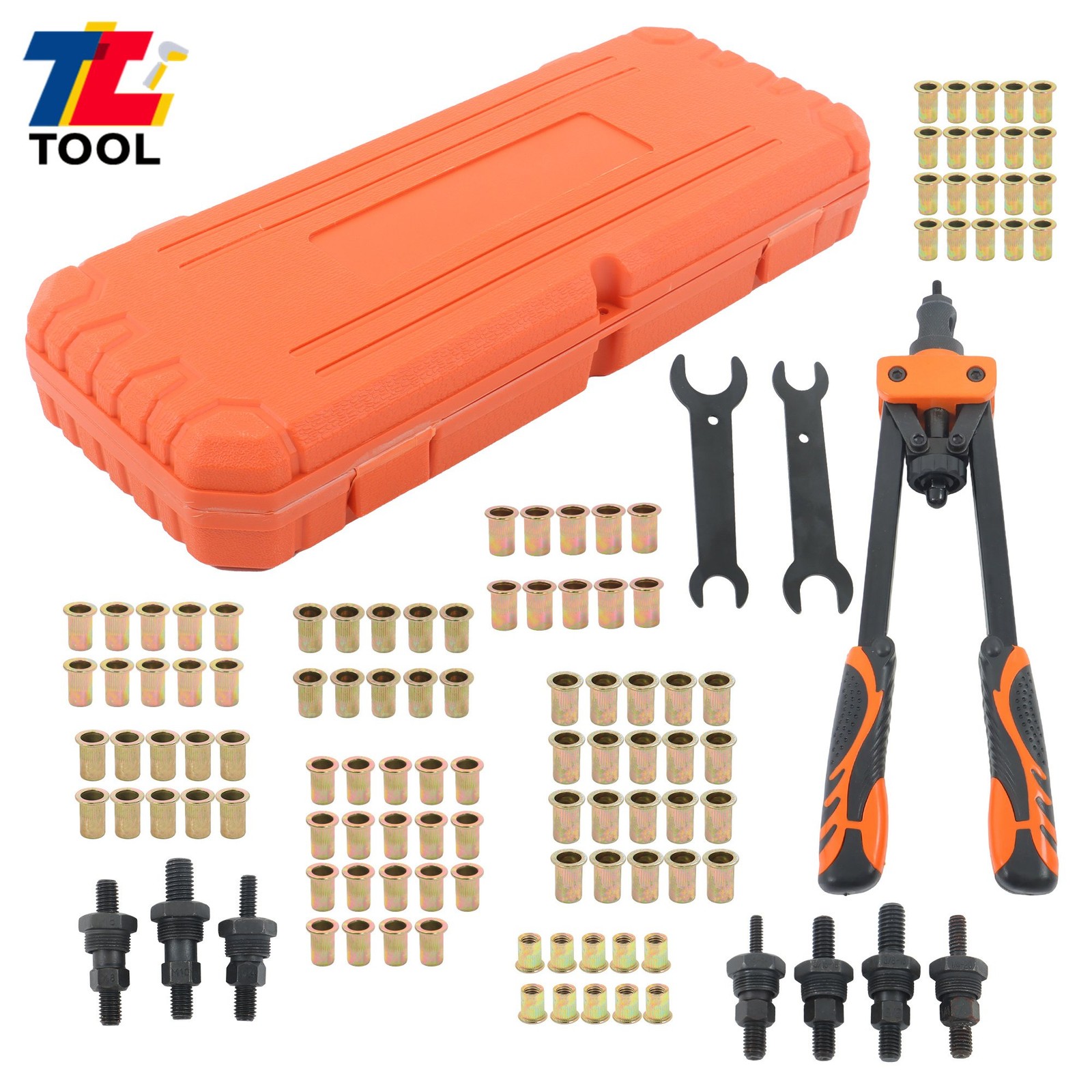 14" Rivnut Tool: 7 Metric & SAE Mandrels with 70Pcs Rivnuts Assortment Kit